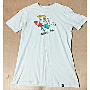 Men's Hurley White T-Shirt Size S Skater Guy with Mustache